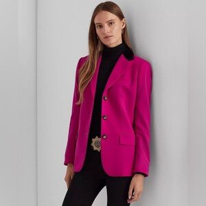 Lauren Ralph Lauren Black Label Velvet Collar Fox‎ Head Button Blazer Size 2